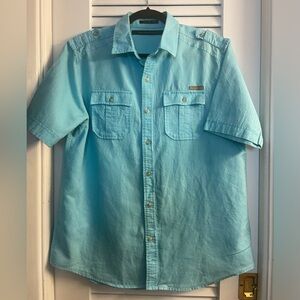 Sean Jean Vintage 90s Y2K Turquoise Short Sleeve Button Down Size M Like New